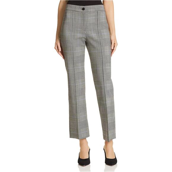 Theory Cardinal Plaid Cropped Straight Leg Office Career...